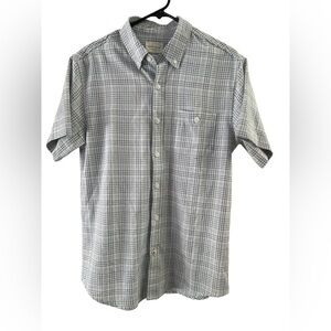 Weatherproof vintage blue plaid performance button down polo shirt